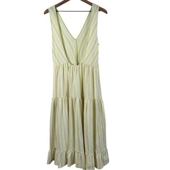 ANTHROPOLOGIE STRIPED TIERED MAXI NEUTRALS NEON GREEN WOME DRESS SIZE SMALL - Picture 3 of 11